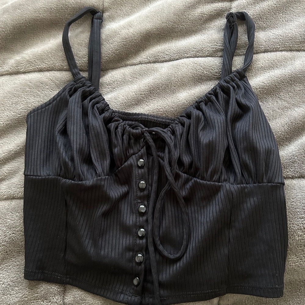 urban outfitters black tank top button down and tie front